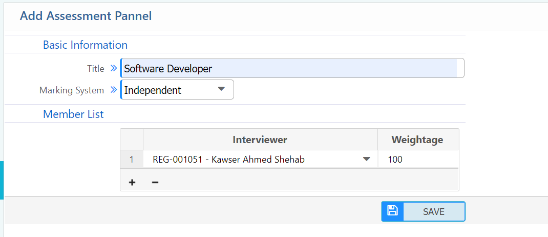 Add Assessment Panel